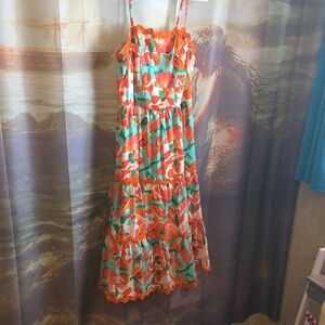 Tropical Orange and Green Maxi Dress